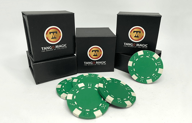 Expanded Shell Poker Chip Green plus 4 Regular Chips (PK001G)  by Tango Magic - Trick