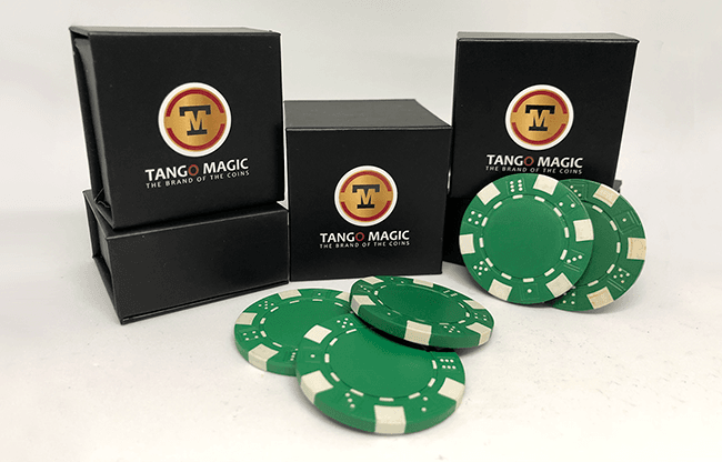 TUC Poker Chip Green plus 3 regular chips (PK002G) by Tango Magic - Trick