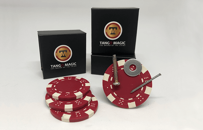 Magnetic Poker Chip Red  plus 3 regular chips (PK003R) by Tango Magic - Trick
