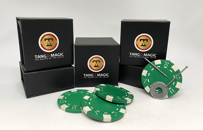 Magnetic Poker Chip Green plus 3 regular chips (PK003G) by Tango Magic - Trick