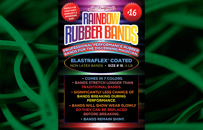 Joe Rindfleisch's SIZE 16 Rainbow Rubber Bands (Marcus Eddie - Green Pack  ) by Joe Rindfleisch - Trick