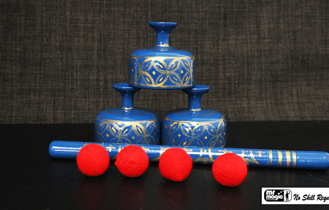 Indian Street Cups with Wand (Hand painted blue) by Mr. Magic - Trick