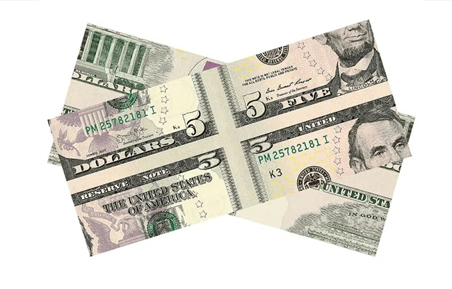 MAGIC MISMADE BILL (USD 5 Dollar Bill) by Diamond Jim Tyler